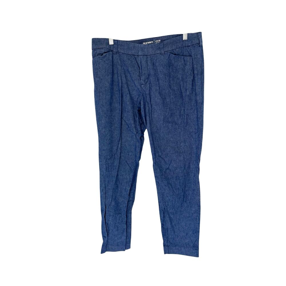 Old Navy Blue Chambray‎ Office Work Business Mid-Rise Pixie Dress Pants Size 10
